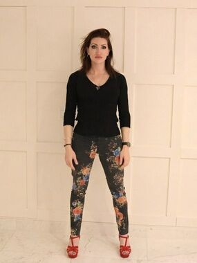Ralph Lauren *Blue Label* Black Floral Lace-Up Skinny Jeans
